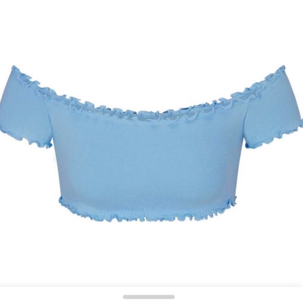 Blue Ruffled Off-Shoulder Top